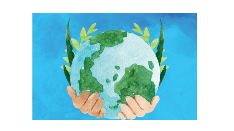 Hands clasping Planet Earth